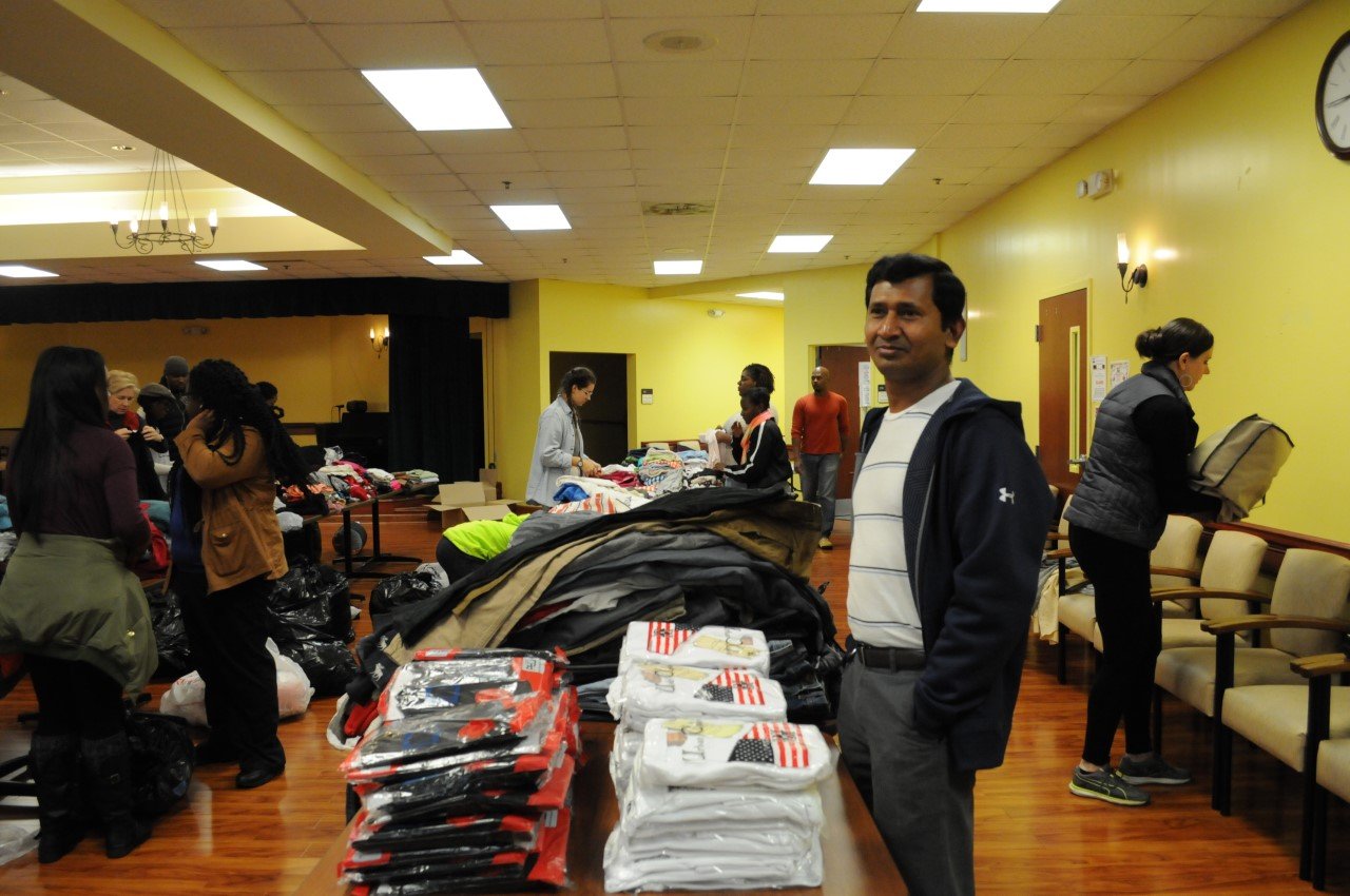 Donated items organized before distribution.
